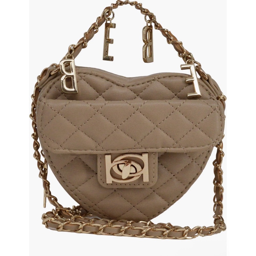 Bebe Solana Beige Quilted Heart Crossbody Bag Gold‎ Hardware